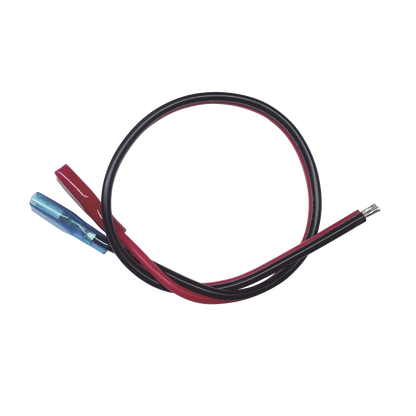 Cables en Paquete Dual / Cable Rojo y Negro / 30 cm (11.81 Pulgadas) / Terminal F1 en un Extremo / Puntas Libres en el Otro / Conexión a Baterías de Respaldo