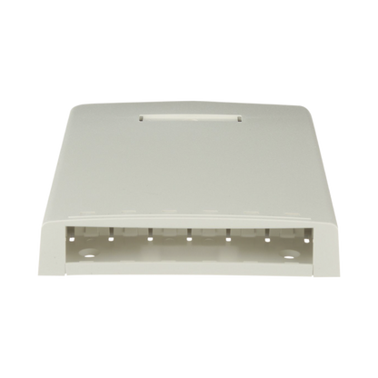 Caja de Montaje en Superficie, con Accesorio para Resguardo de Fibra Óptica, para 6 Módulos Mini-Com, Color Blanco Mate