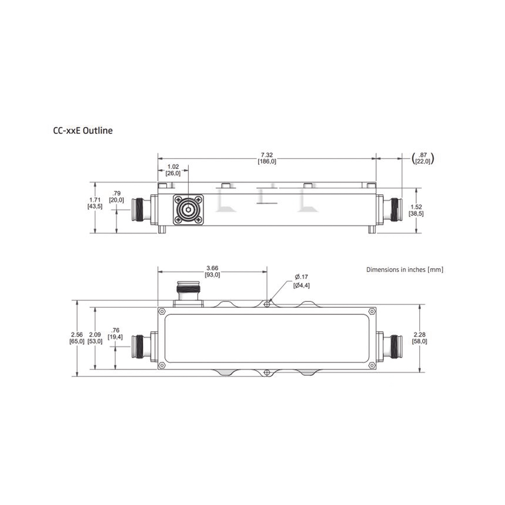 Acoplador direccional 6dB 575-2700MHz 300W - 161 dBc 4.3 - 10 IP67