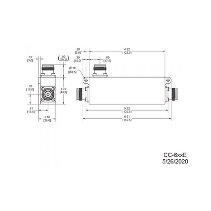 Acoplador direccional 6dB 617-5925MHz 300W-161dBc 4.3-10 IP67