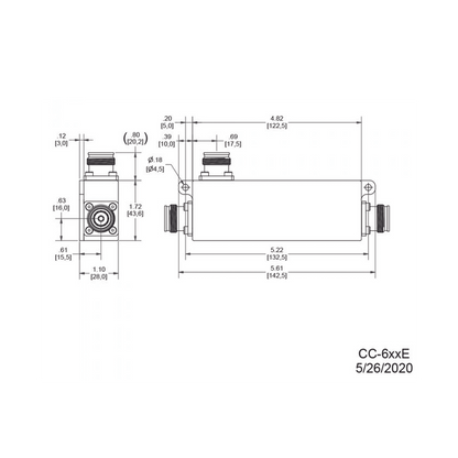 Acoplador direccional 20dB 617-5925MHz 300W-161dBc 4.3-10 IP67
