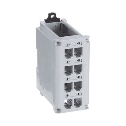 Panel de Parcheo Modular para Cobre, de Instalación en Riel DIN Estándar de 35 mm (1.38 pulgadas), 8 Puertos Mini-Com, Color Gris