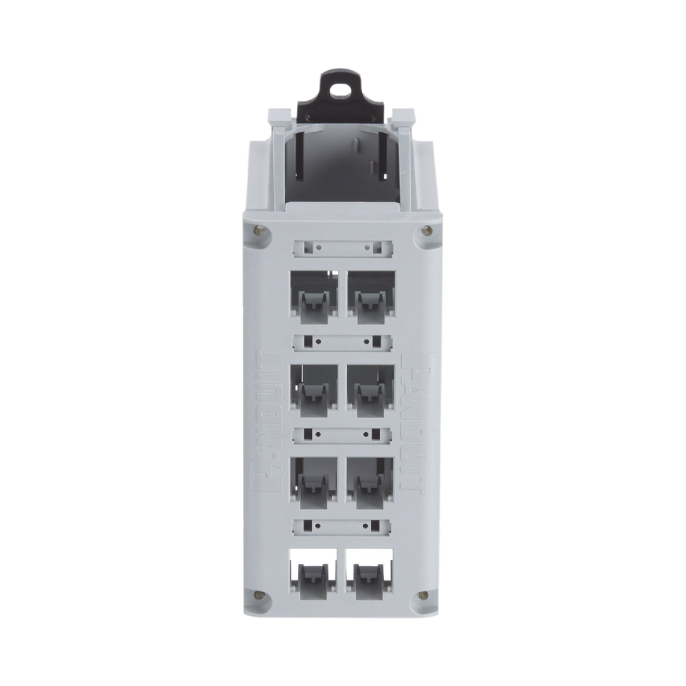 Panel de Parcheo Modular para Cobre, Blindado, de Instalación en Riel DIN Estándar de 35 mm (1.38 pulgadas), 8 Puertos Mini-Com, Color Gris