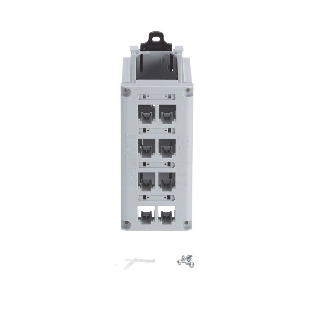 Panel de Parcheo Modular para Cobre, Blindado, de Instalación en Riel DIN Estándar de 35 mm (1.38 pulgadas), 8 Puertos Mini-Com, Color Gris