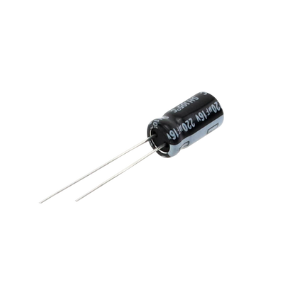 Capacitor Electrolítico en Aluminio, Radial de 220 µFd, 16 Vcc, 105 °C, 6.3 x 11 mm.