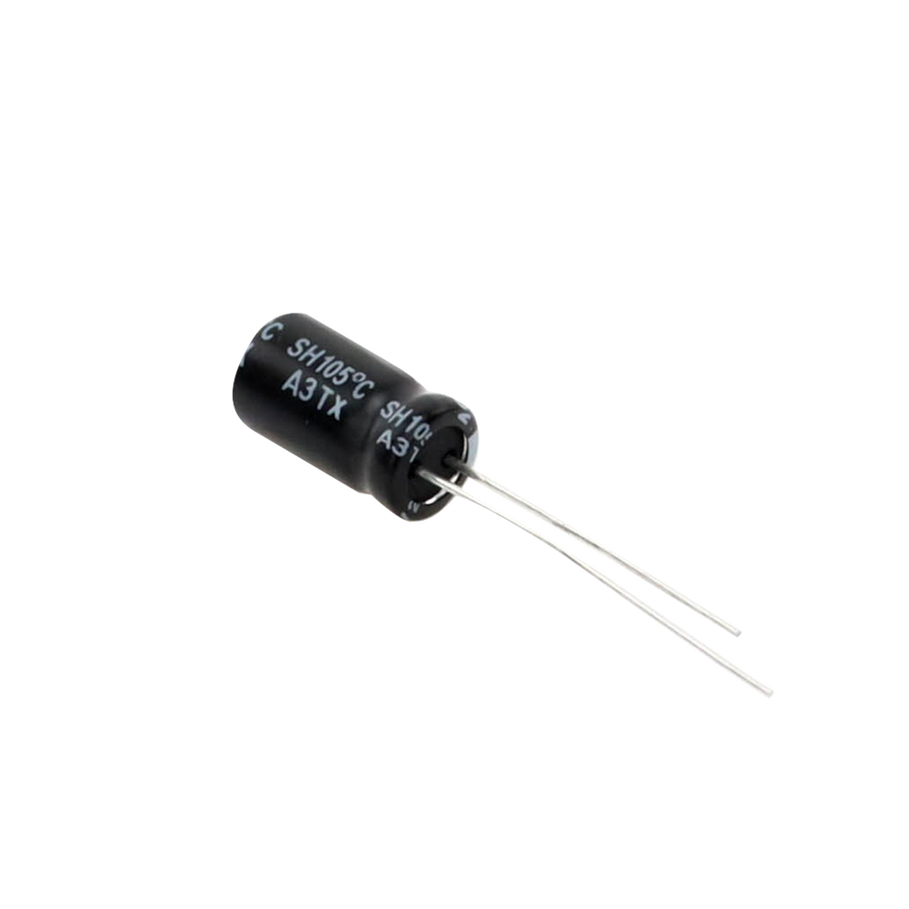 Capacitor Electrolítico en Aluminio, Radial de 220 µFd, 16 Vcc, 105 °C, 6.3 x 11 mm.