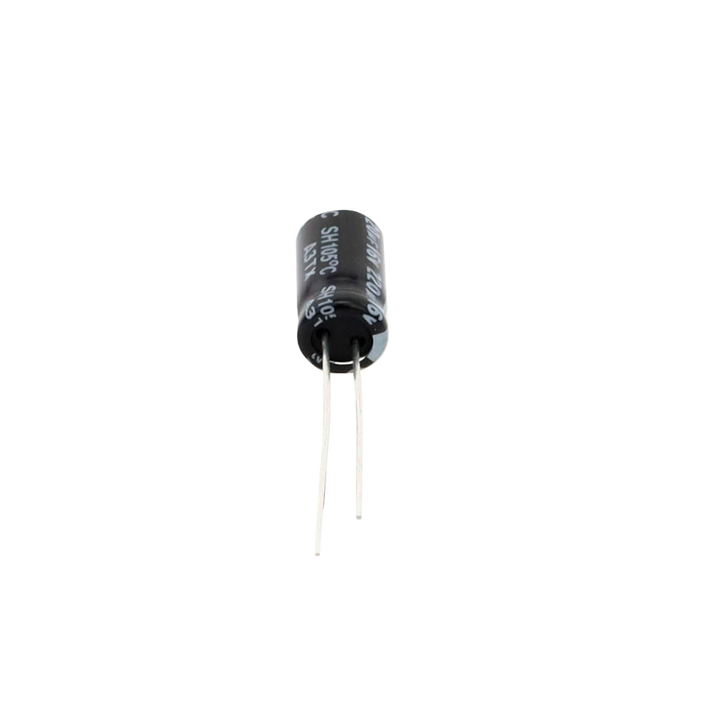 Capacitor Electrolítico en Aluminio, Radial de 220 µFd, 16 Vcc, 105 °C, 6.3 x 11 mm.
