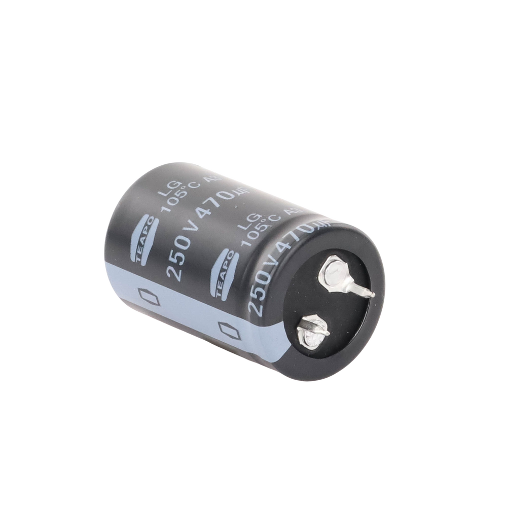 Capacitor Electrolítico de Aluminio, Radial de 470 µFd, 250 Vcc, 105 °C, 25 x 40 mm.