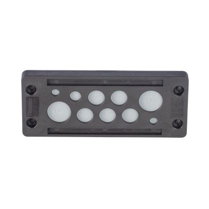 Pasacable de 10 Orificios de Marco Rectangular, IP65, 4.41" X 1.42", para Cables no Terminados, Color Negro.