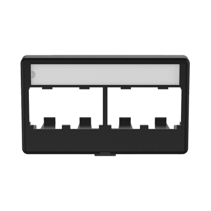 Placa de Mobiliario Modular Estándar, Salidas Para 4 Puertos Mini-Com, Con Espacio Para Etiquetas, Color Negro