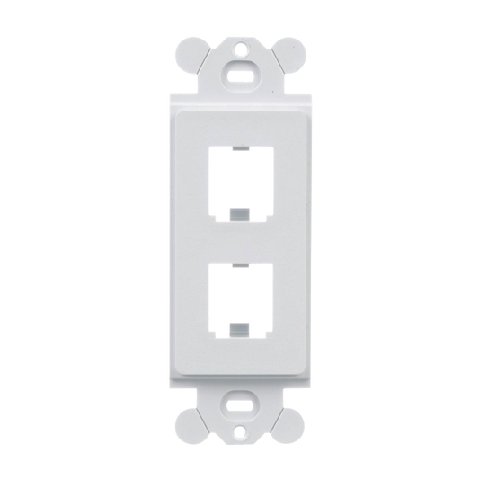 Marco de Módulo Dúplex, Para Placas Frontales Estándar GFCI, Acepta 2 Módulos Mini-Com, Color Blanco