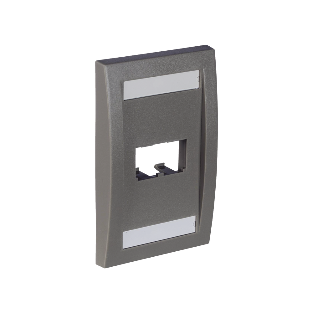 Placa de Pared Vertical Ejecutiva, Salida Para 2 Puertos Mini-Com, Con Espacios Para Etiquetas, Color Gris