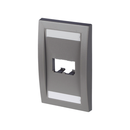 Placa de Pared Vertical Ejecutiva, Salida Para 2 Puertos Mini-Com, Con Espacios Para Etiquetas, Color Gris