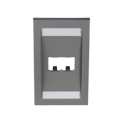 Placa de Pared Vertical Ejecutiva, Salida Para 2 Puertos Mini-Com, Con Espacios Para Etiquetas, Color Gris