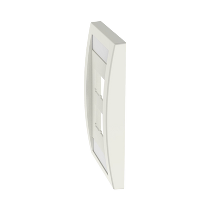 Placa de Pared Vertical Ejecutiva, Salida Para 4 Puertos Mini-Com, Con Espacios Para Etiquetas, Color Blanco Mate