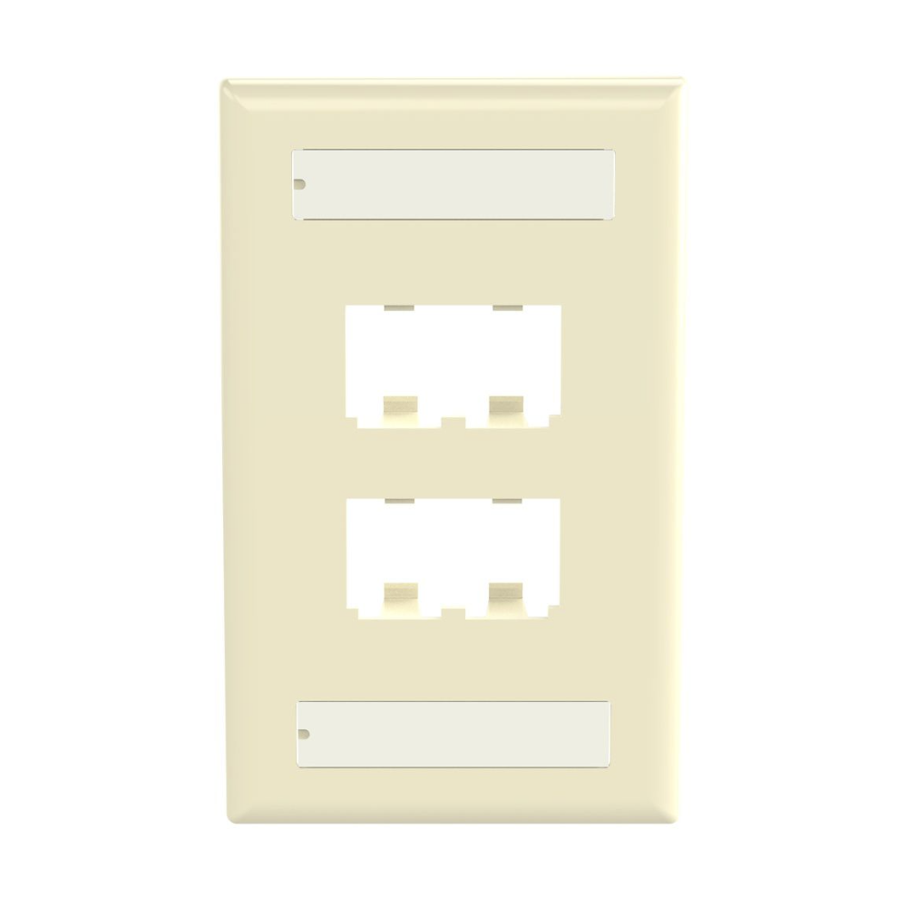 Placa de Pared Vertical Cl�sica, Salida Para 4 Puertos Mini-Com, Con Espacios Para Etiquetas, Color Marfil