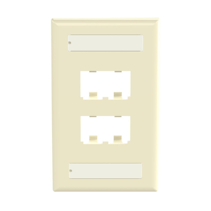 Placa de Pared Vertical Cl�sica, Salida Para 4 Puertos Mini-Com, Con Espacios Para Etiquetas, Color Marfil