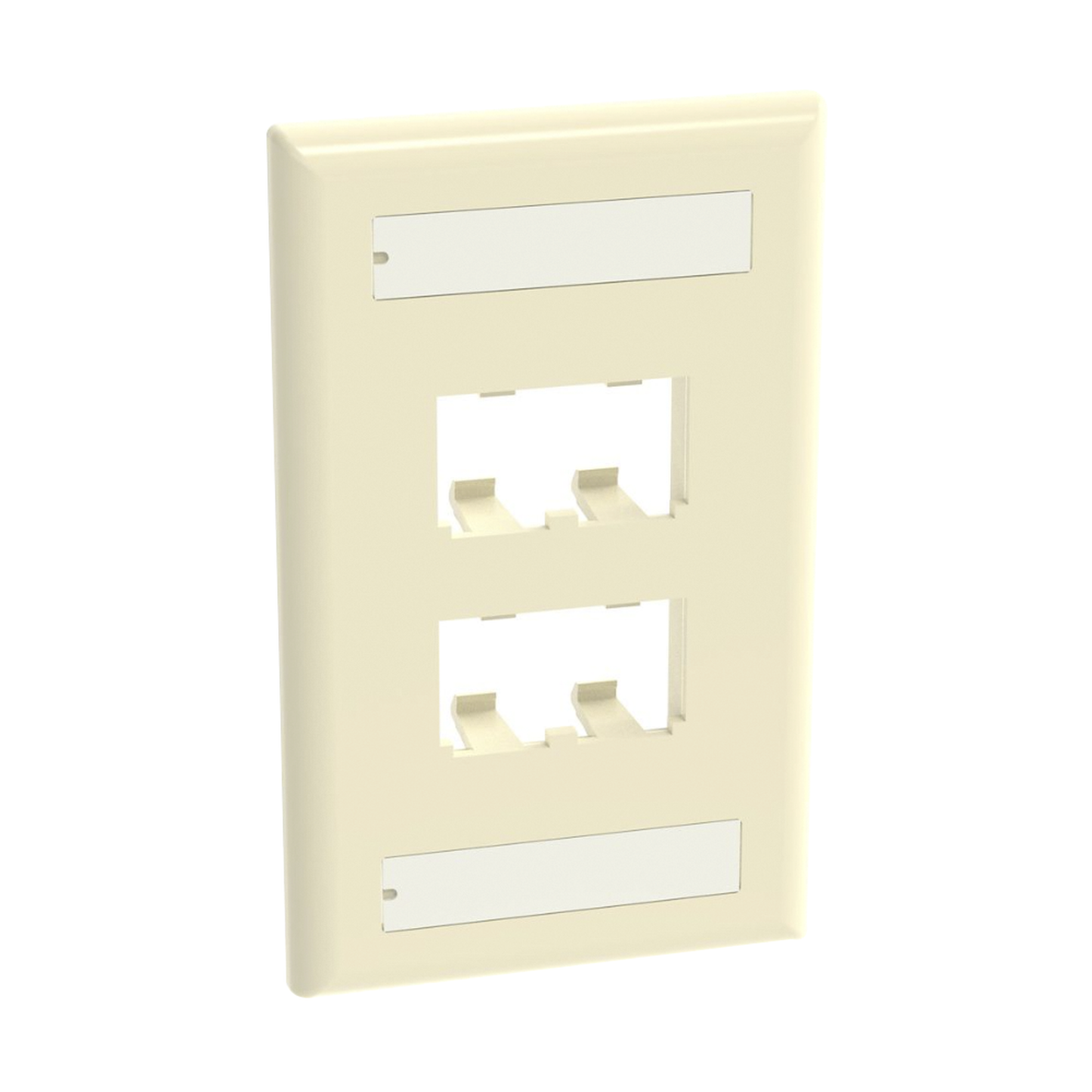 Placa de Pared Vertical Cl�sica, Salida Para 4 Puertos Mini-Com, Con Espacios Para Etiquetas, Color Marfil
