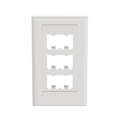 Placa de Pared Vertical Clásica, Salida Para 6 Puertos Mini-Com, Con Espacios Para Etiquetas, Color Blanco