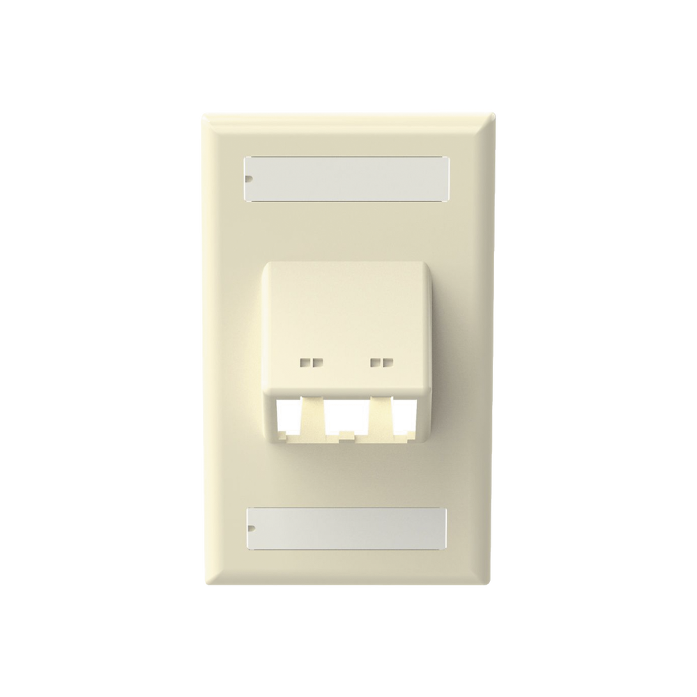 Placa de Pared Vertical Clásica, Salida Para 2 Puertos Mini-Com Inclinados, Con Espacios Para Etiquetas, Color Marfil