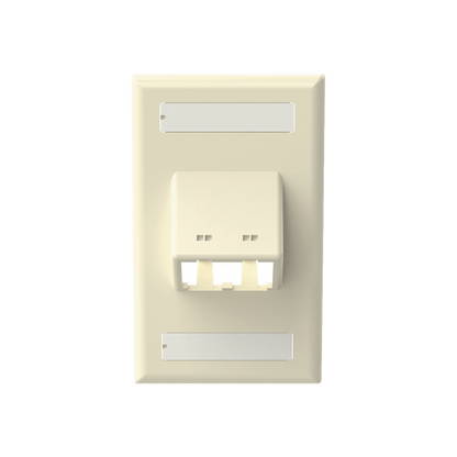 Placa de Pared Vertical Clásica, Salida Para 2 Puertos Mini-Com Inclinados, Con Espacios Para Etiquetas, Color Marfil