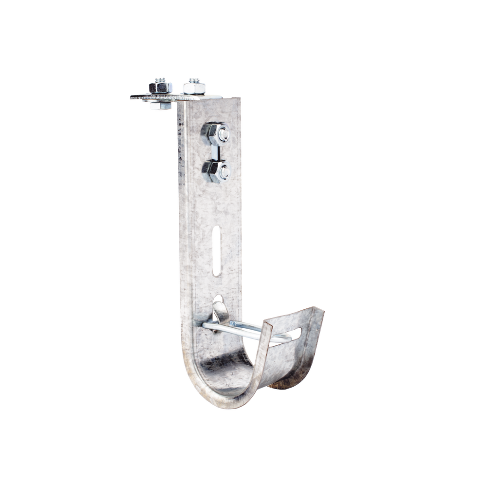 Soporte (Gancho) tipo J-Hook, hasta 14 cables Cat6, ideal para soportar cableado en los espacios de manipulación al aire, Para instalación en interior