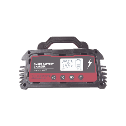 Cargador de Baterías / 12 o 24 Vcc / hasta 250 Ah / 25 A / Display LCD