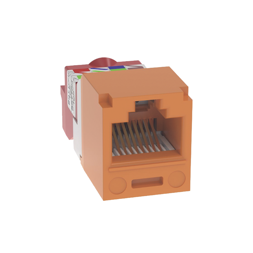 Conector Jack RJ45 Estilo T, Mini-Com, Categoría 5e, de 8 Posiciones y 8 Cables, Color Naranja