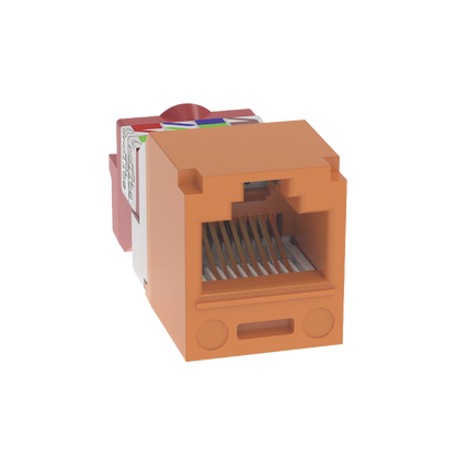 Conector Jack RJ45 Estilo T, Mini-Com, Categoría 5e, de 8 Posiciones y 8 Cables, Color Naranja