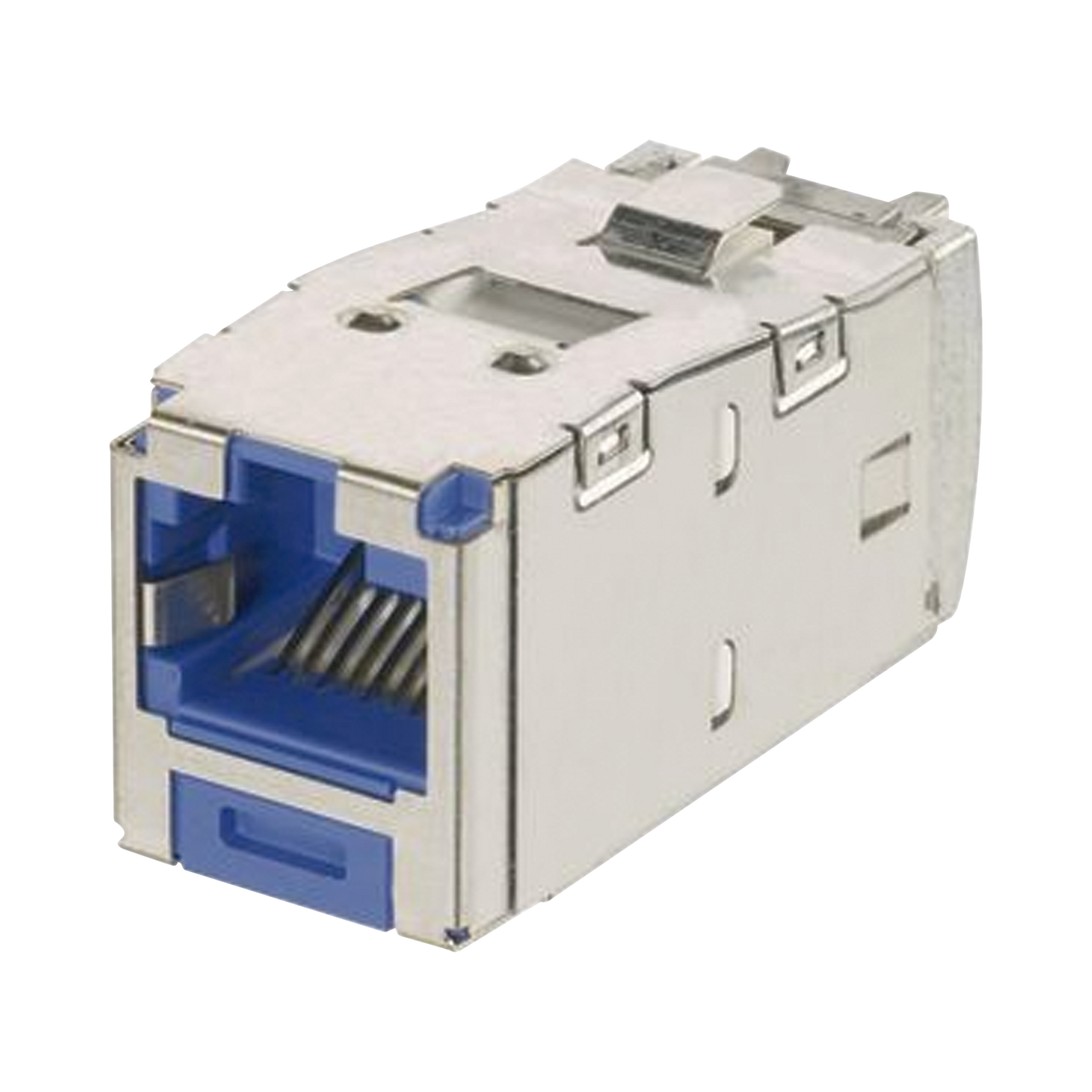 Conector Jack RJ45 Blindado, Llaveado Azul, Estilo TG, Mini-Com, Categoría 6A, de 8 Posiciones y 8 Cables, Color Azul