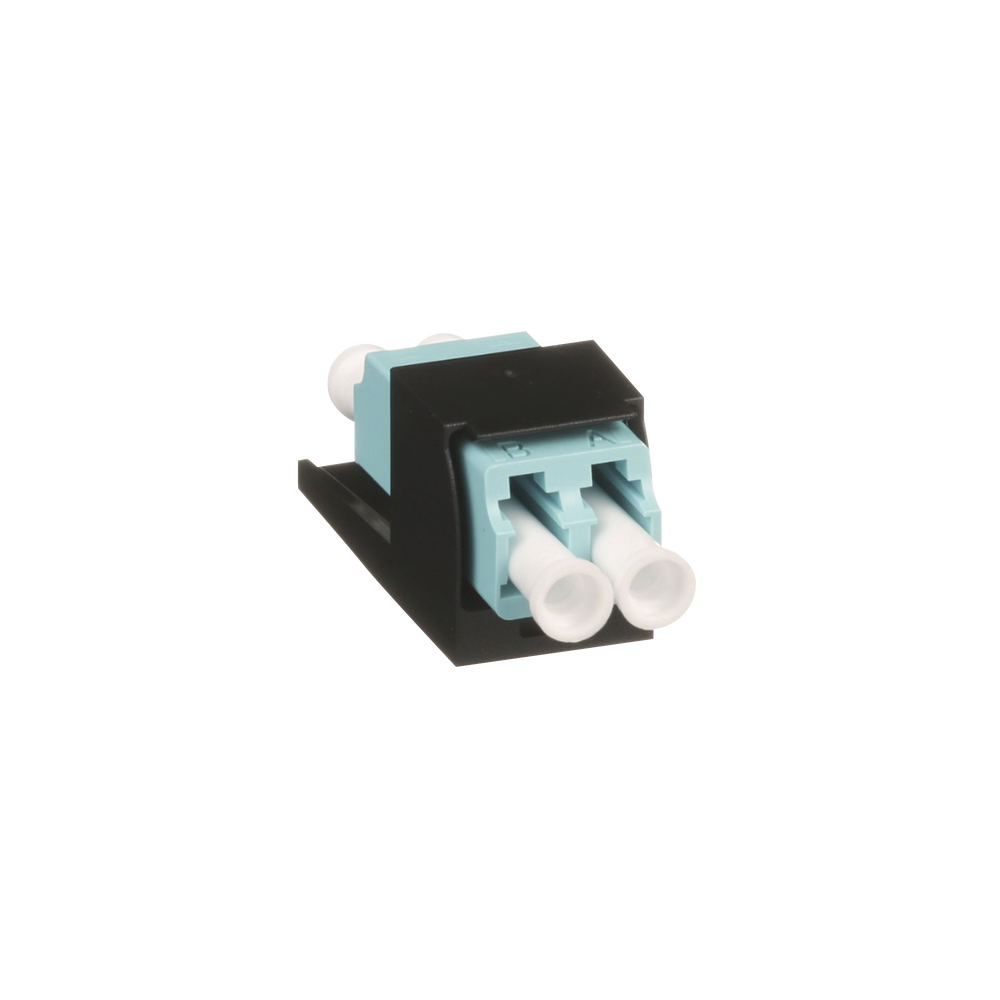Módulo Acoplador LC Duplex, para Fibra Óptica Multimodo OM3/OM4, Tipo Mini-Com, Color Aqua