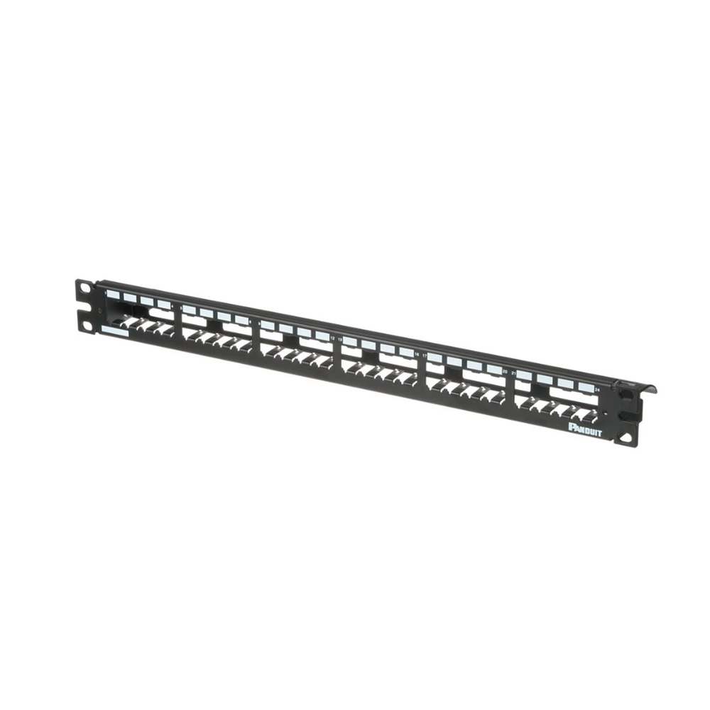 Panel de Parcheo Modular Mini-Com (Sin Conectores), Plano, Totalmente Blindado, de 24 Puertos, 1UR