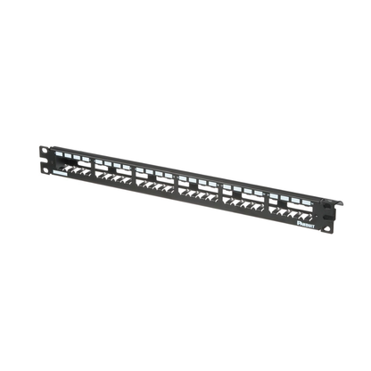 Panel de Parcheo Modular Mini-Com (Sin Conectores), Plano, Totalmente Blindado, de 24 Puertos, 1UR