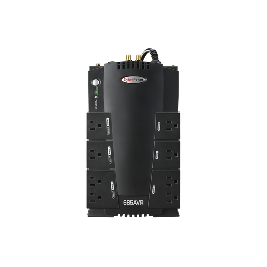 UPS de 685 VA/390 W, Topología Línea Interactiva, Entrada 120 Vca NEMA 5-15P, Tipo Gabinete Compacto, Con 8 Tomas NEMA 5-15R