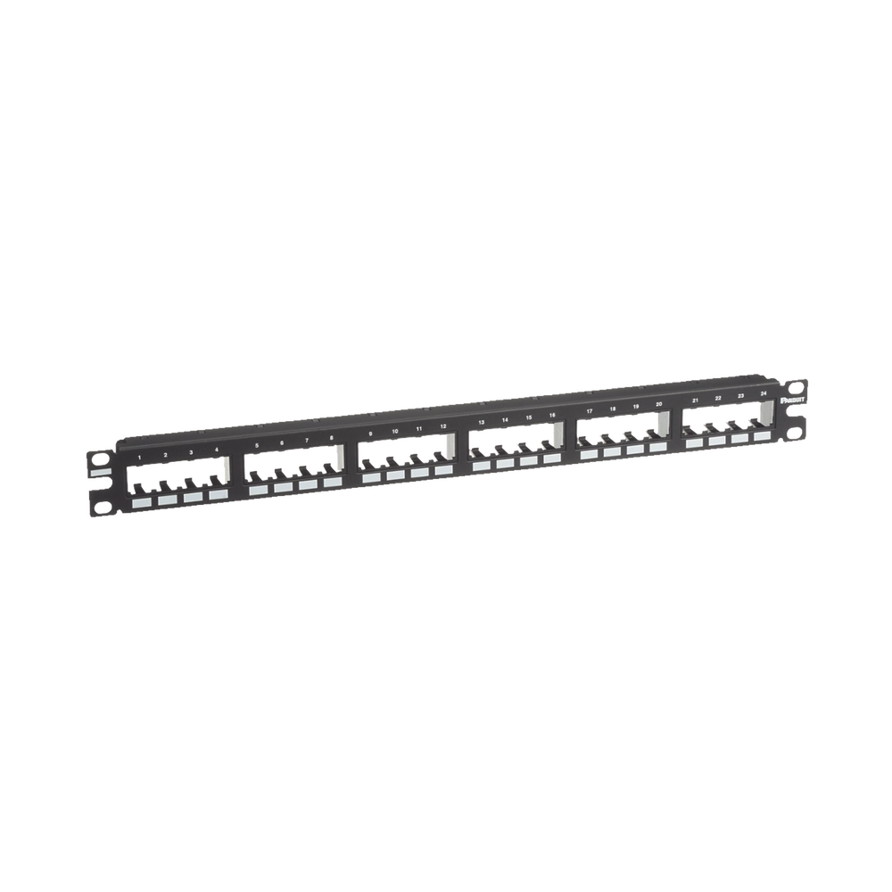 Panel de Parcheo Modular Mini-Com (Sin Conectores), Plano de Instalación al Ras, Sin Blindaje, de 24 Puertos, 1UR