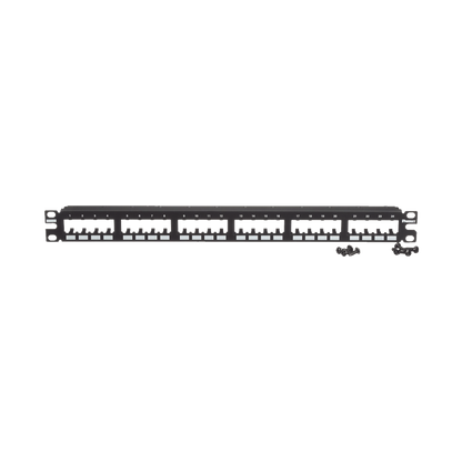 Panel de Parcheo Modular Mini-Com (Sin Conectores), Plano de Instalación al Ras, Sin Blindaje, de 24 Puertos, 1UR