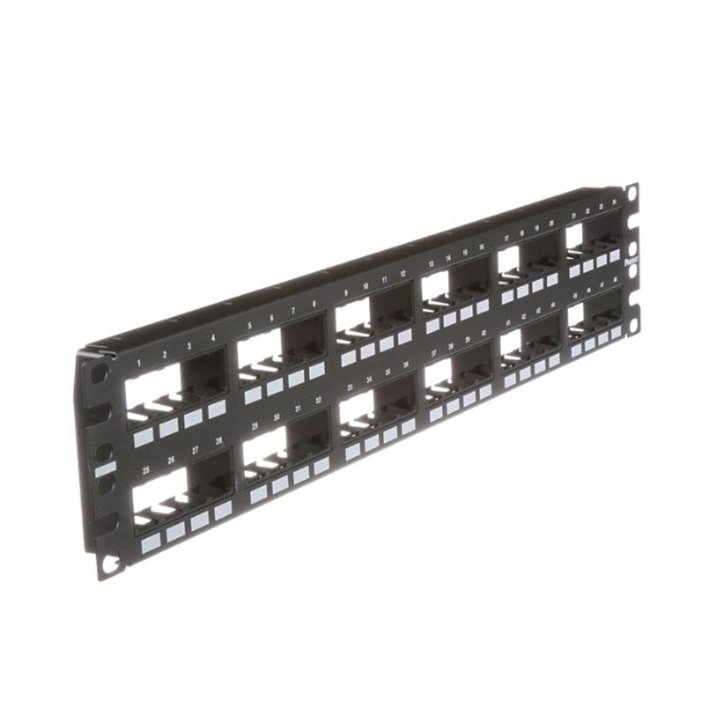 Panel de Parcheo Modular Mini-Com (Sin Conectores), Plano de Instalación al Ras, Sin Blindaje, de 48 Puertos, 2UR