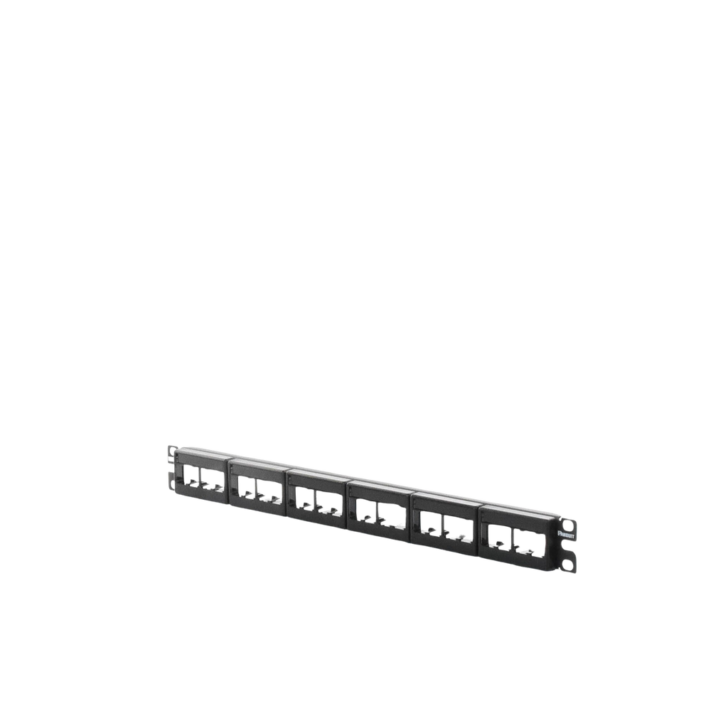 Panel de Parcheo Modular Mini-Com (Sin Conectores), Plano, Sin Blindaje, Con Etiqueta y Cubierta, de 24 Puertos, 1UR