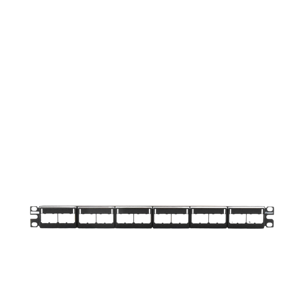 Panel de Parcheo Modular Mini-Com (Sin Conectores), Plano, Sin Blindaje, Con Etiqueta y Cubierta, de 24 Puertos, 1UR