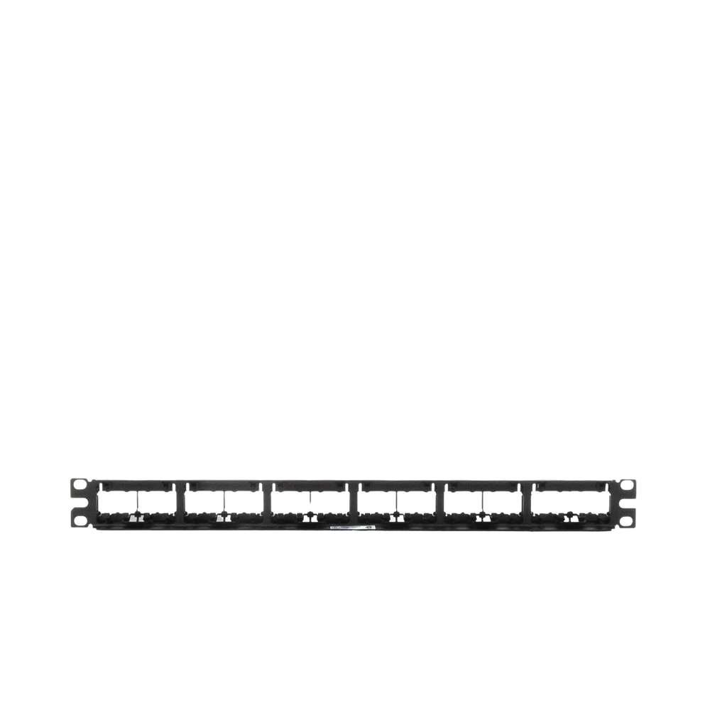 Panel de Parcheo Modular Mini-Com (Sin Conectores), Plano, Sin Blindaje, Con Etiqueta y Cubierta, de 24 Puertos, 1UR