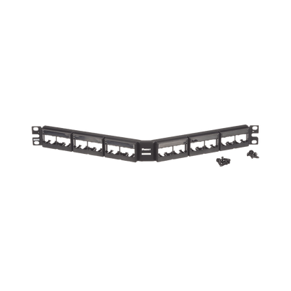 Panel de Parcheo Modular Mini-Com (Sin Conectores), Angulado, Sin Blindaje, Con Etiqueta y Cubierta, de 24 Puertos, 1UR