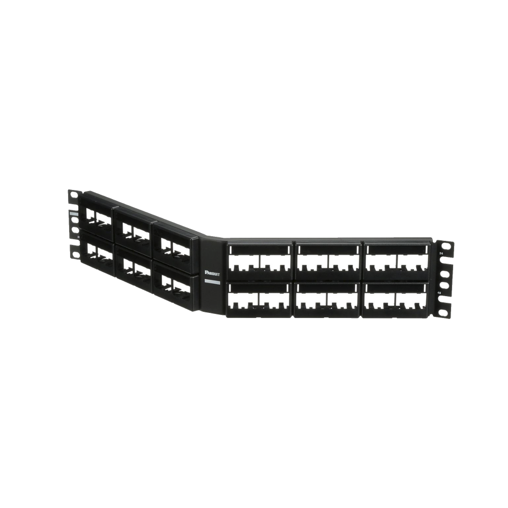 Panel de Parcheo Modular Mini-Com (Sin Conectores), Angulado, Sin Blindaje, Con Etiqueta y Cubierta, de 48 Puertos, 2UR