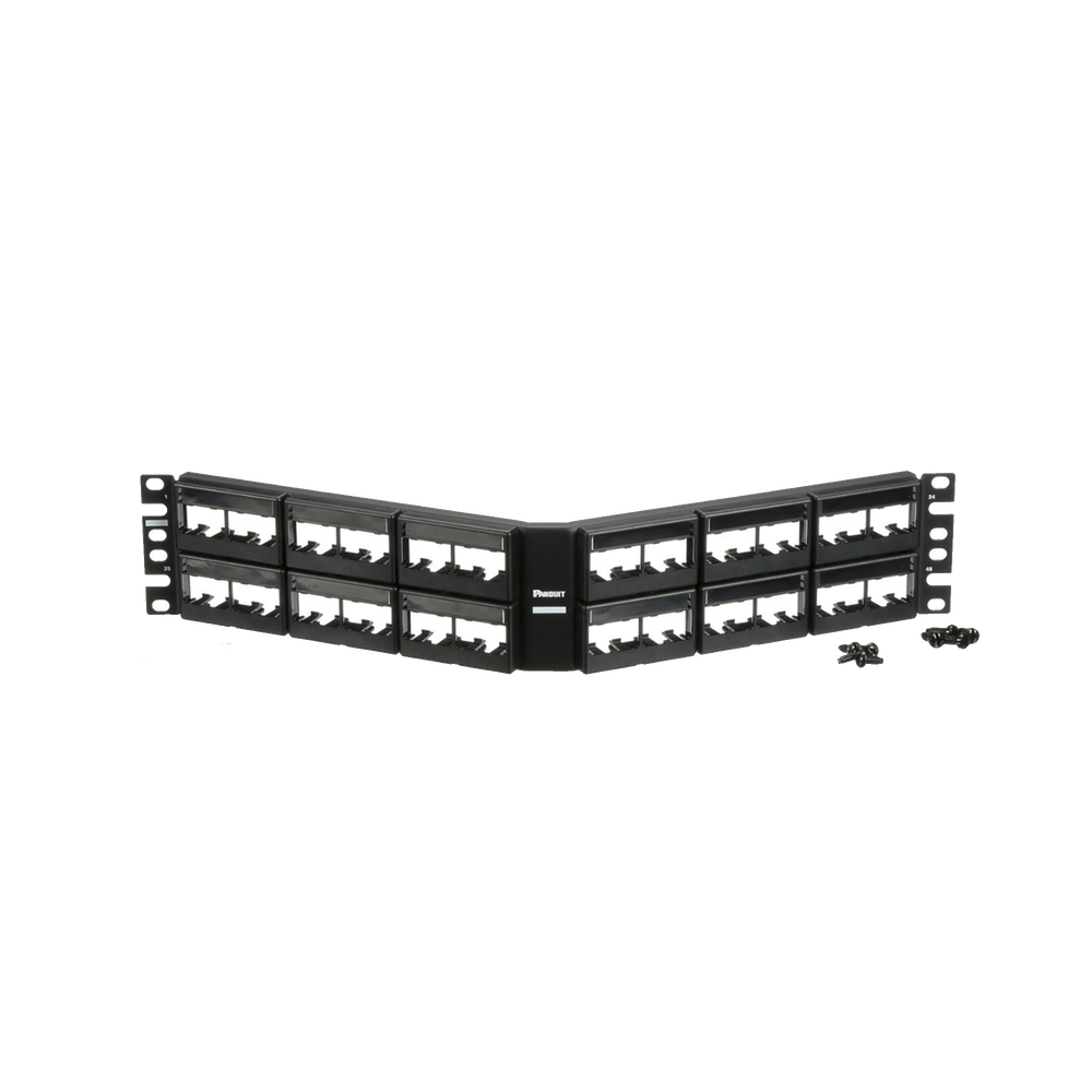 Panel de Parcheo Modular Mini-Com (Sin Conectores), Angulado, Sin Blindaje, Con Etiqueta y Cubierta, de 48 Puertos, 2UR
