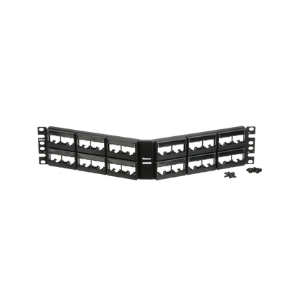 Panel de Parcheo Modular Mini-Com (Sin Conectores), Angulado, Sin Blindaje, Con Etiqueta y Cubierta, de 48 Puertos, 2UR