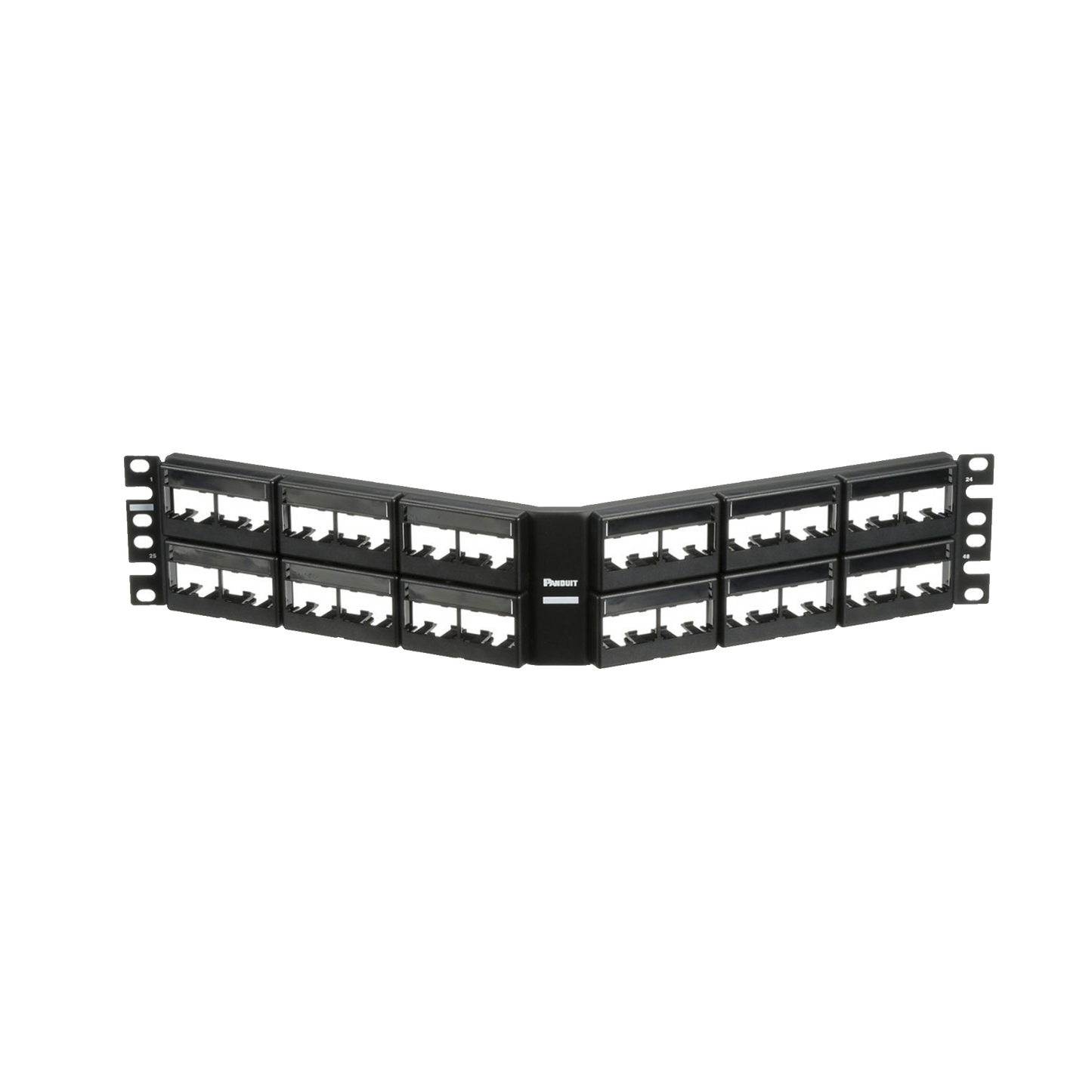 Panel de Parcheo Modular Mini-Com (Sin Conectores), Angulado, Sin Blindaje, Con Etiqueta y Cubierta, de 48 Puertos, 2UR