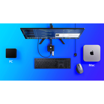 Switch KVM | USB FHD HDMI | de 2 puertos en formato cable | 1920x1080 @ 60Hz (FHD)	| HDCP 1.4 | Conecta y controla 2 equipos con un solo monitor, teclado y mouse