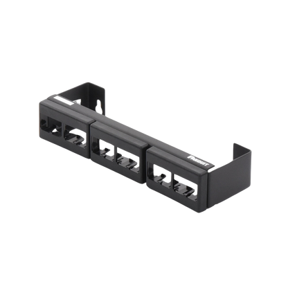 Panel de Parcheo Modular (Sin Conectores), de 12 Puertos Mini-Com, Instalación en Pared con Montaje Incluido, Color Negro