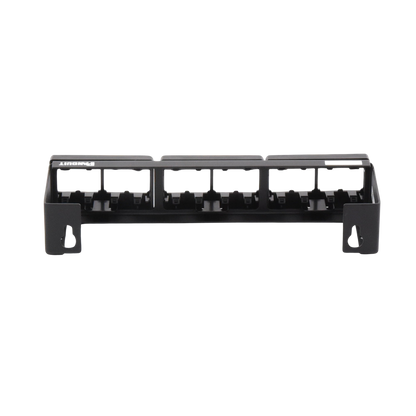 Panel de Parcheo Modular (Sin Conectores), de 12 Puertos Mini-Com, Instalación en Pared con Montaje Incluido, Color Negro