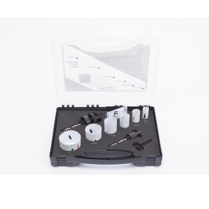 Kit de broca sierras (3/4 - 2 1/4 in) incluye 6 piezas de broca sierras, 2 adaptadores y resorte de expulsión.