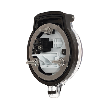 Dispositivo Circular de Puertos de Acceso a Datos, Con Dos Espacios Para Módulos Mini-Com y Un Receptáculo NEMA 5-15R, Protección IP66, de 3" de Diámetro